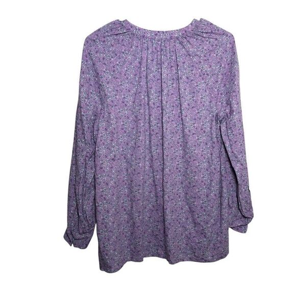 St John's Bay Blouse Women's Large Purple Floral Round Neck 3/4 Sleeve Top - Picture 6 of 9